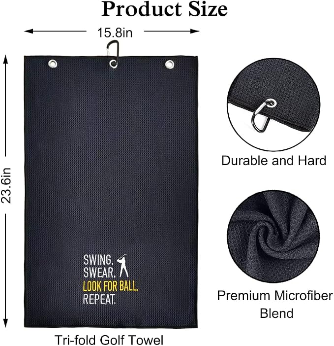 DYJYBMY Look for Ball Golf Towel, Embroidered Golf Towel with Clip, Waffle Weave, Golf Accessories for Men, Christmas Birthday Appreciation Retirement Gifts for Husband Dad (Black)