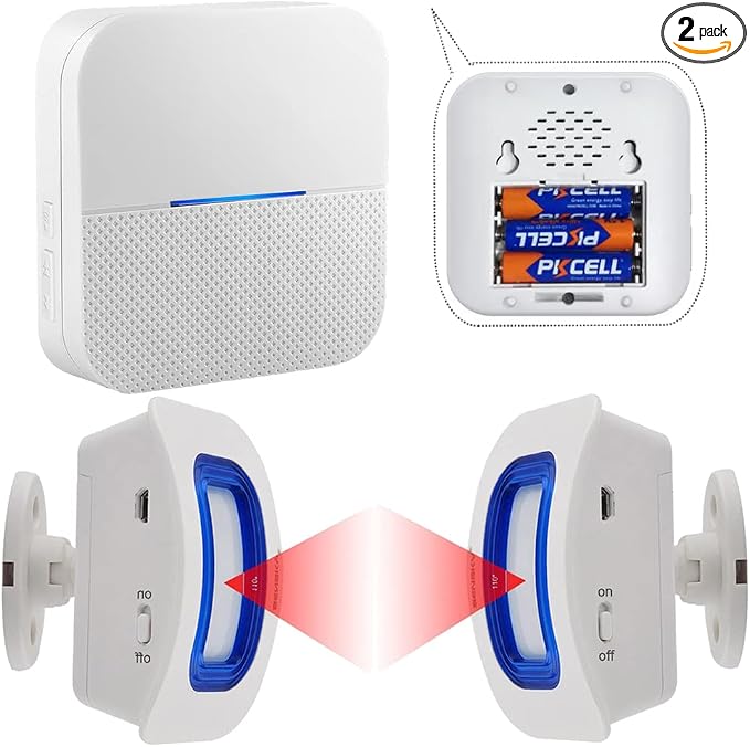Indoor Motion Sensor Alert Wireless Caregiver Pager Bed Alarm and Fall Prevention for Elderly Dementia Patients (1 Battery Receiver 2sensor)