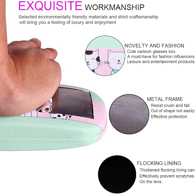 ADBGV Cute Stylish Hard Shell Eyeglasses Cases Protective Case Storage Box With Glasses Cloth Eyeglass Strap for Girl Teen