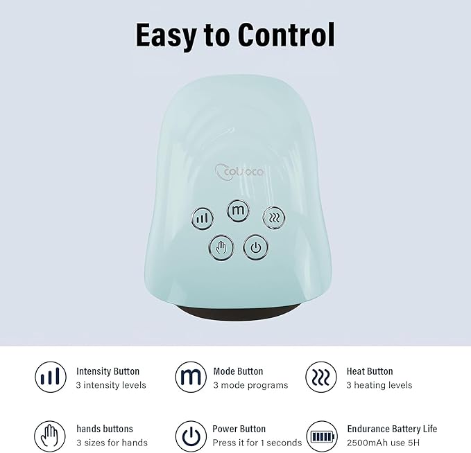 cotsoco Hand Massager - 3Massage Sizes, Cordless Hand Massager with Heat & Compression for Arthritis and Carpal Tunnel, Gift for Men Women Family Friends, Relaxation at Home, Office, Outdoors, Blue