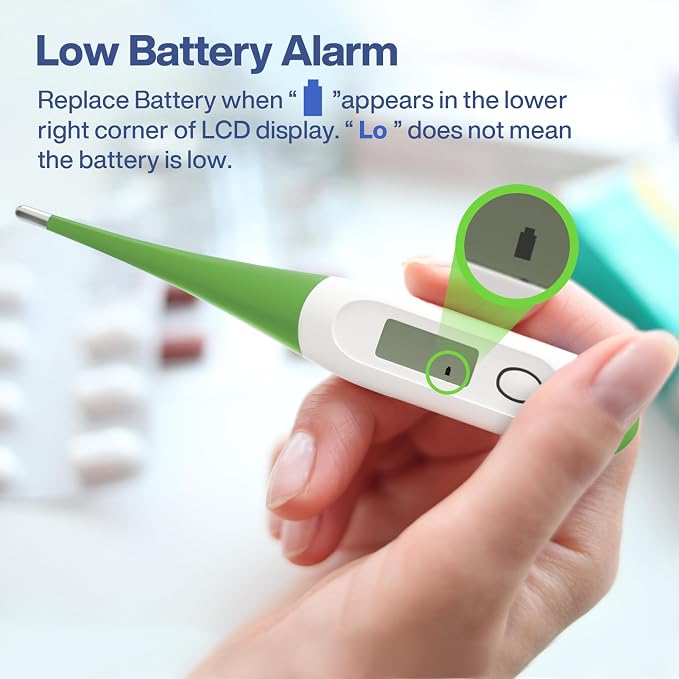 Boncare 10 Seconds Oral Thermometer for Adults and Kids, Green | Accurate & Safe, Rectal Digital Thermometer for Baby, Fever Alarm