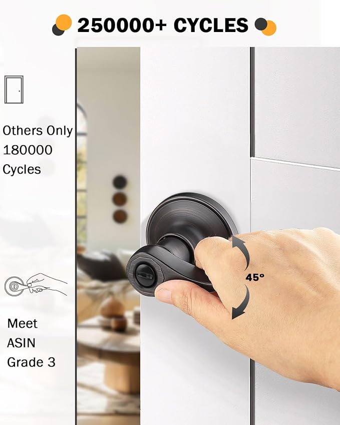 Gobrico Keyless Door Levers Privacy Handles Door Locksets for Bed and Bath, Oil Rubbed Bronze Finished, 3Pack