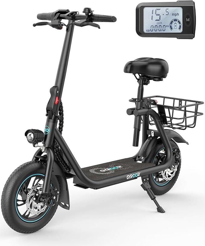 Gyroshoes Electric Scooter with Seat for Adults & Teens, 550W Powerful Motor, 20-Mile Range, Speed up to 18.6MPH, Ample Storage for Pets & Cargo, Electrically-Powered Motor Scooters