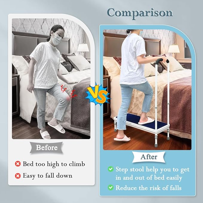 Medical Step Stool with Handle Bed Steps for High Beds for Adults Elderly 3-in-1 Safety Bed Handle Bedside Assist Handicap Wide Foot Step Stool for Bedroom, Bathtub, Car (31.5" Stool)