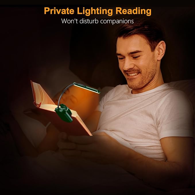 Gritin Rechargeable Book Light for Reading in Bed with 19 LED | Eye Caring 3 Color Temps, 5 Brightness Levels, Memory Function, 90 Hrs Runtime Flexible Goose Neck Clip on Light-Dark Green