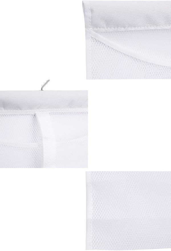 ALYER Hanging Mesh Shower Pockets Caddy for 34oz/1000ml Shampoo and Conditioner, Colorful Bath Toy Organizer, Hanging Tandem Type Closet Accessories Storage Bag, White