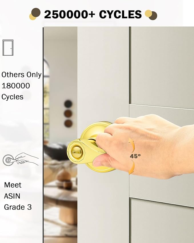 Gobrico--Polished Brass Door Handles Keyless Bedroom Bathroom Door Levers Drop/Wave Style Privacy Door Handlesets Pack of 4