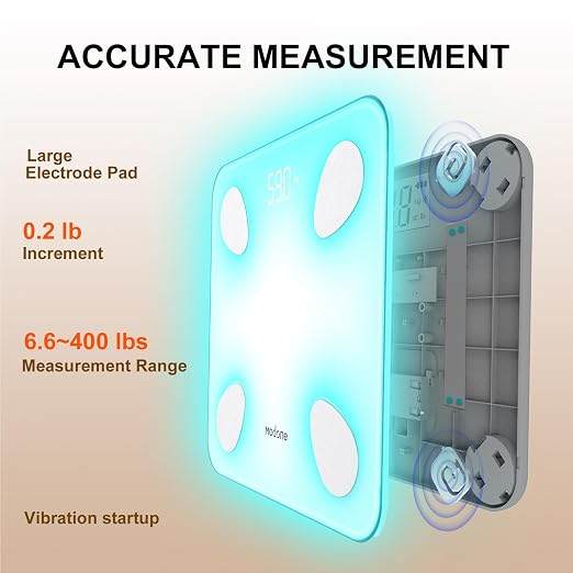 Scale for Body Weight, Digital Weight Scale with Color-Changing, Most Accurate to 0.2lb, Bluetooth Bathroom Scale with Bmi, Body Fat, Muscle Mass, 18 Body Composition Analyzer Sync App, 400 lbs-White