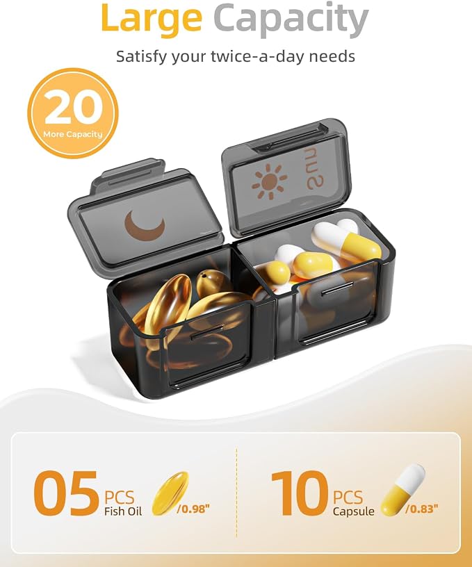 Betife AM PM Pill Organizer 7 Day, Weekly Pill Organizer 2 Times a Day, Daily Pill Box AM PM, Portable Travel Medicine Case, Day and Night Pill Container for Medication, Vitamin or Supplement（BG）