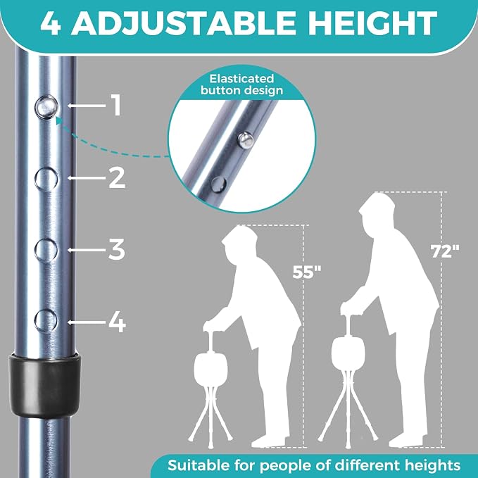 ENLUNTRA Portable Adjustable Folding Walking Cane with Seat ，Cane seat for Seniors with Magnetic Massage Handle, Supports up to 330 Pounds