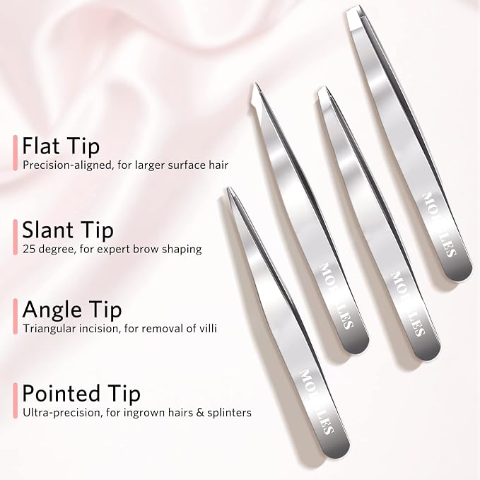 MORGLES Tweezers Set for Men 9 Pcs Nail Clipper Kit with Case for Grooming | 5 Tweezers, Clippers, Scissors, Rust-Proof Steel, Travel Press-On Case, Gift for Him/Her, for Splinters, Brows, Facial Hair