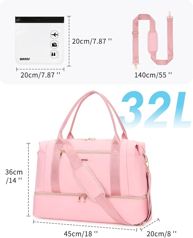 WANDF For Spirit Airlines Personal Item Bag 18x14x8 Underseat with Wet Pocket & Shoe Compartment & Tsa Approved Toiletry Bag