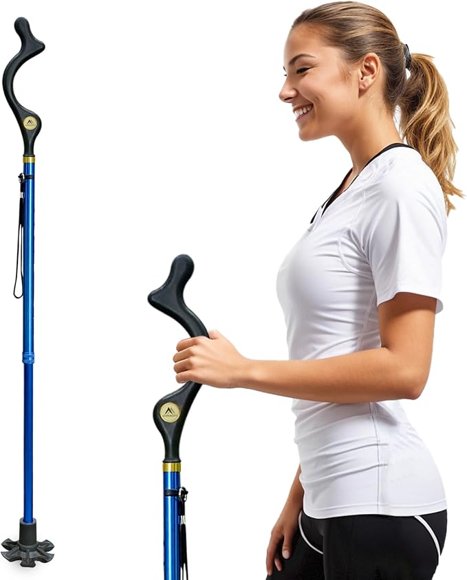 Walking Cane Foldable for Men & Women Seniors for Balance,Self Standing Folding,Height Adjustable Anti-Slip Lightweight Alloy Walking Stick for Travel Mobility Aid
