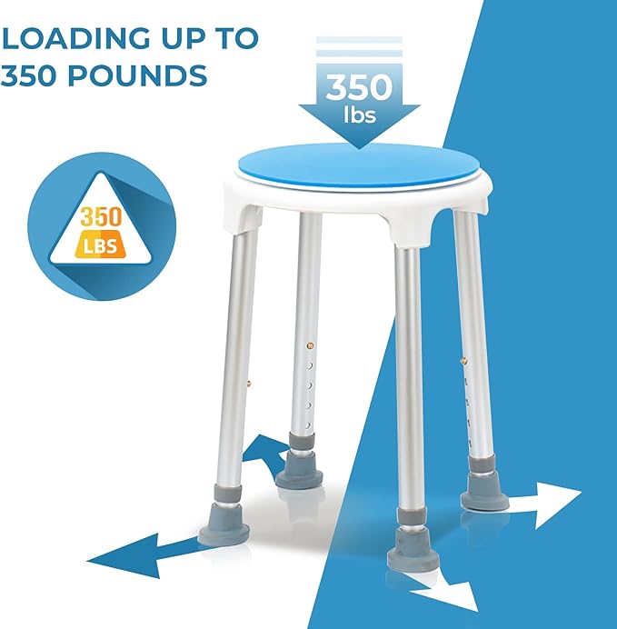 Shower Stool for Inside Shower Swivel Shower Chairs for Seniors Adjustable Round Shower Seat Bath Chair Tool-Free Assembly 5 Adjustable Heights from 19''-21'' Load 350LB