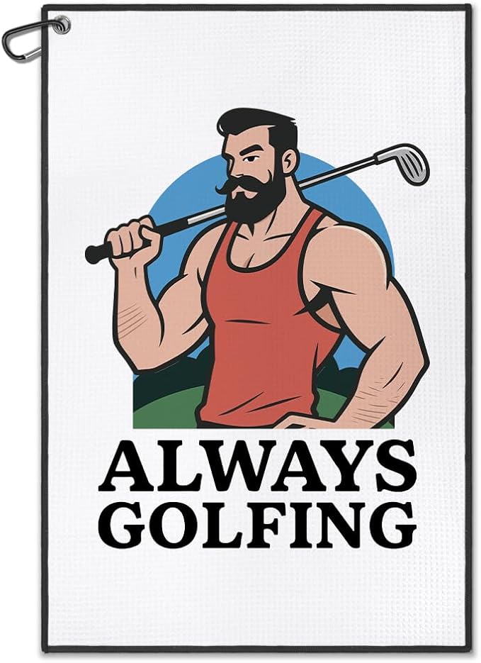 DYJYBMY Always Golfing Printed Golf Towel with Clip, Retro Golf Towel for Men, Retirement Gifts for Golfing Lover, Father's Day Birthday Appreciation Gifts for Grandpa Uncle Dad Husband Golfer