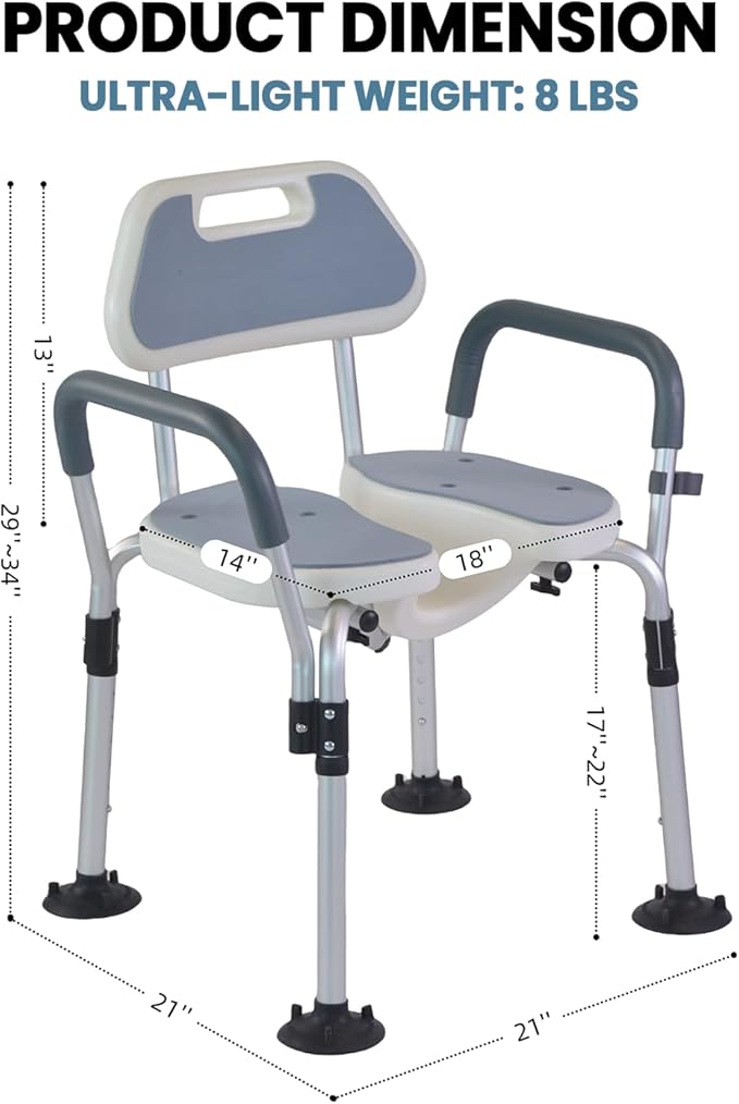 Shower Chair, U Shape Shower Chair with 6-Level Adjustable, Non-Slip Feet for Private Washing, Elderly, Disabled, Seniors & Pregnant，Heavy Duty Shower Chair