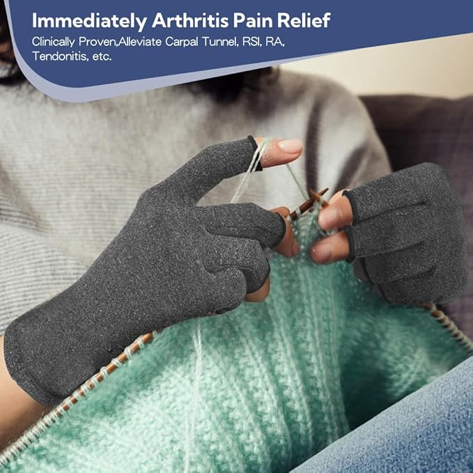 Arthritis Gloves for Women for Pain, Men and Women Fingerless Compression Wrap for Hand Pain and Osteoarthritis Compression Gloves Women,L,Grey