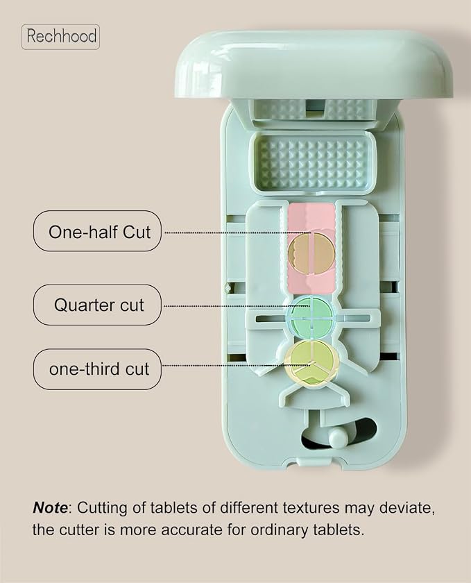 3-in-1 Pill Cutter 1/4 1/3 1/2 with Pill Storage Case, Stainless Steel Blade Cuts Pills Ideal for Cutting Vitamins and Pills (Green)