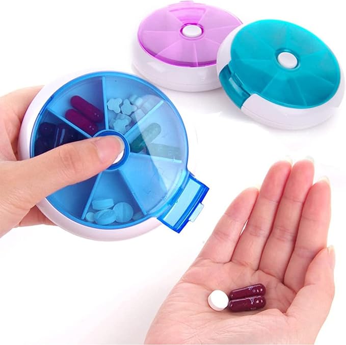 INVODA Rotating Weekly Pill Dispenser 7 Day 3 Times Medicine Pill Planner with 7 Compartments
