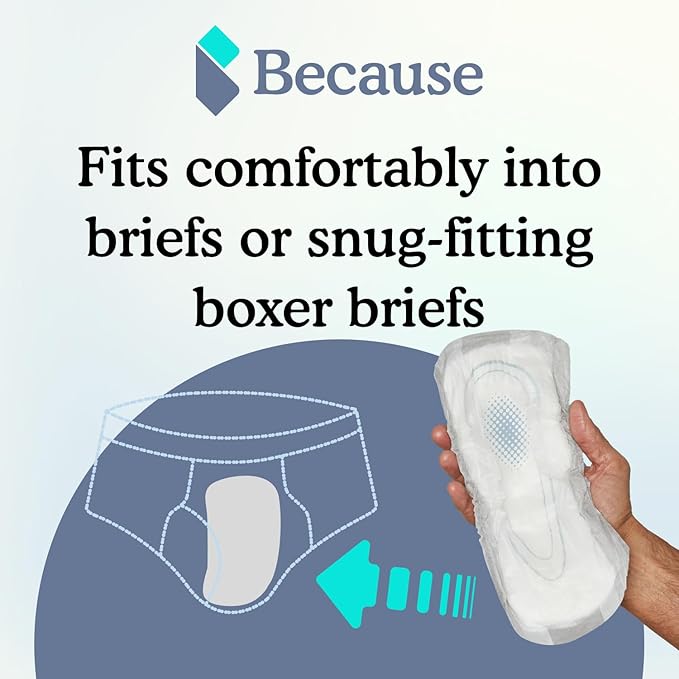 Because Premium Guards for Men - 20 Count Pack of Discreet, Individually Wrapped Bladder Protectors - Complete Absorbency, Fast-Locking, Odor Control - Comfort Fit, 2 Cups of Absorbency