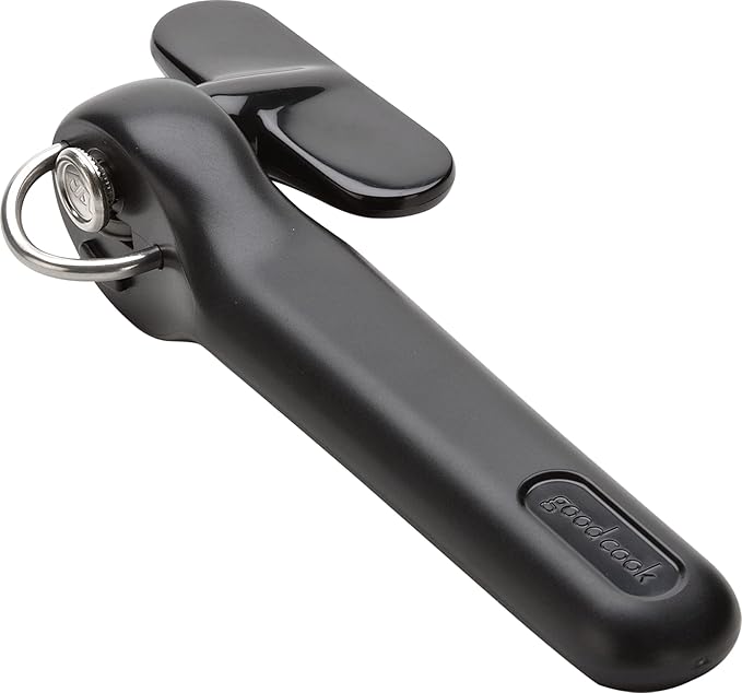 GoodCook Safe-Cut Can Opener with Easy Turn Knob, Black | Manual Handheld Design with Ergonomic Handle, No Sharp Edges or Food Contact Surfaces, Perfect for Seniors