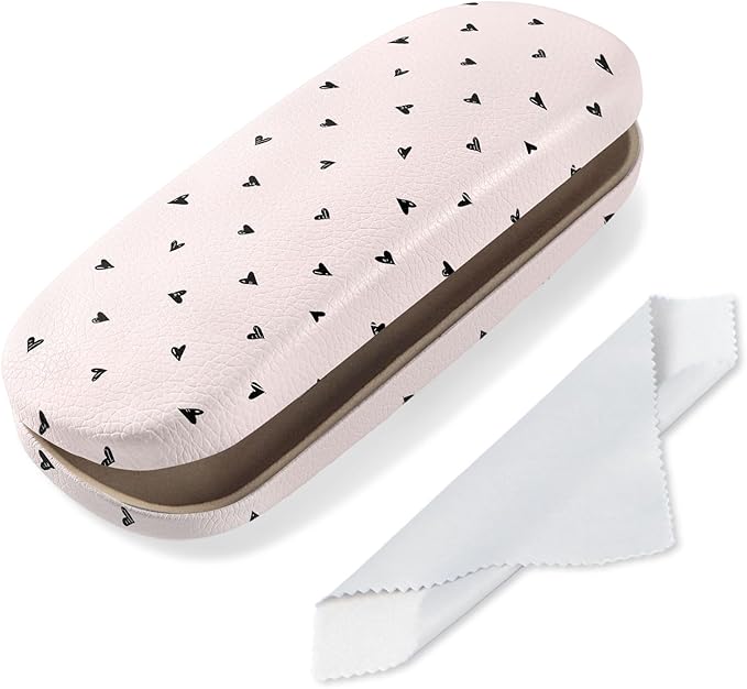 Glasses Case Hard Shell, Cute Sunglasses Case for Women Leather Protective Case for Eyeglass with Cleaning Cloth