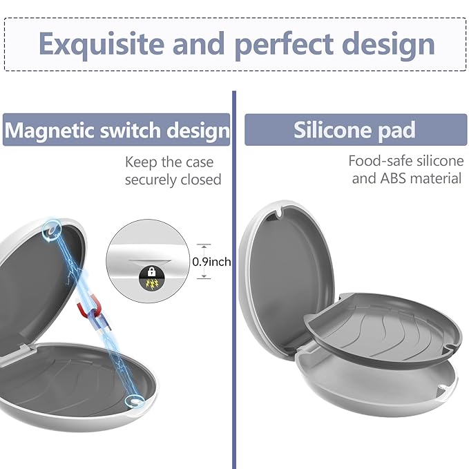 Retainer Case, Slim Aligner Cases for Invisalign, Mouthguard Case with Removal Tools& Aligners Chewies& Brush, Removable Inner Tray Silicone for Easy Cleanin (White)