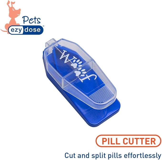 Ezy Dose Pet Pill Cutter with Safety Shield for Dogs, Daily Usage, Safely Cut Pills, Vitamins and Tablets, Accurate and Easy Cutting, Great for Hiding Medication in Treats, Blue, BPA Free