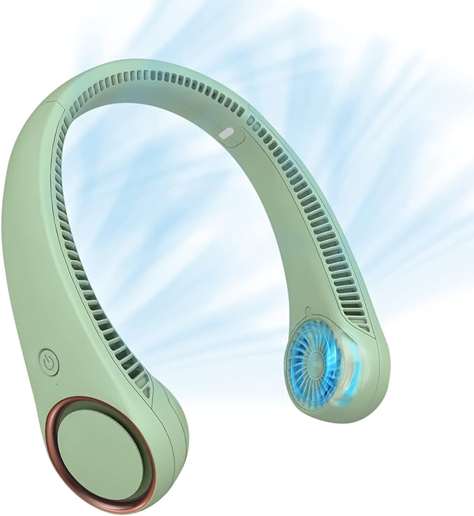 CIVPOWER Neck Fan: Portable Personal Neck Cooling Rechargeable Bladeless Fan - Hands Free 3 Speed 4000 mAh Battery USB Operated Wearable Headphone Design - Gift for Men Women Outdoor (Light Green)