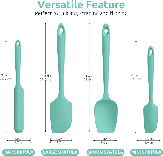 U-Taste Silicone Spatula Set, 600ºF High Heat Resistant, Seamless Flexible Rubber Kitchen Cooking Mixing Baking Scraper for Nonstick Cookware Set of 5 (Aqua Sky)