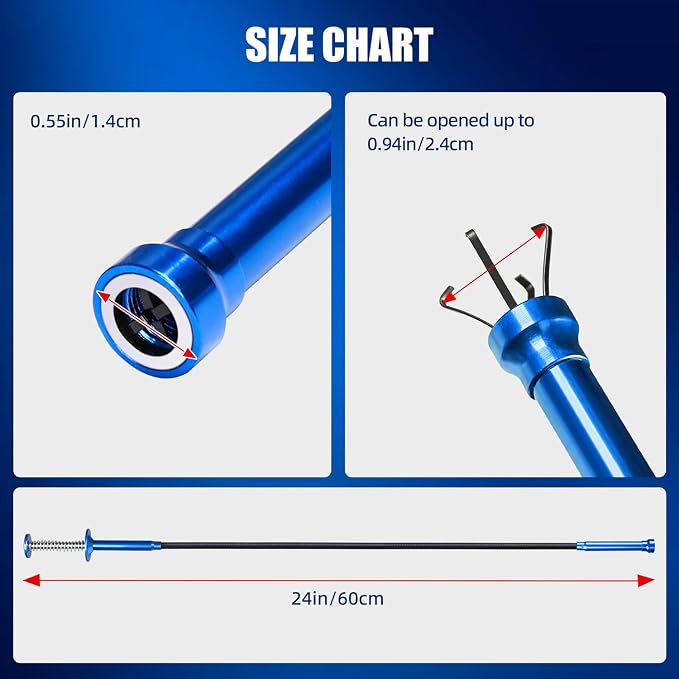 Flexible Grabber Tool, Magnetic 4-Claw Gripper (24", Blue) | Mechanic Pickup Tool with Spring-Loaded Handle; for Automotive, Engine Bay, Bathroom, Kitchen, Sewers, Drain, Small Spaces