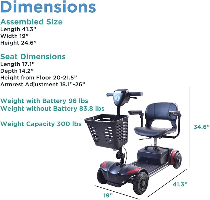 Journey Adventure Mobility Scooter – Lightweight, Electric, Motorized Travel Scooter for Adults & Seniors – Red