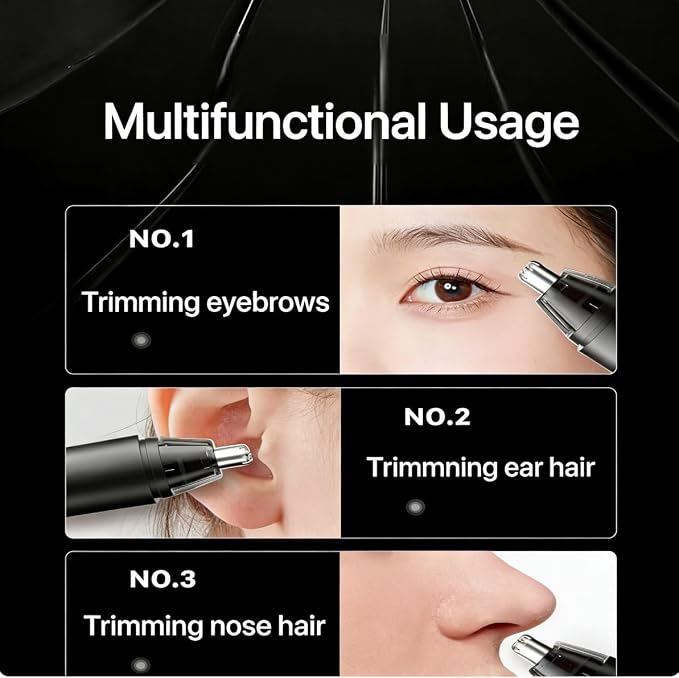 Nose Hair Trimmer for Men, 3-in-1 Painless USB Rechargeable Ear Nose & Eyebrow Trimmer with 180-Day Battery, LED Power Display, IPX7 Waterproof, Dual Blades for Precise Grooming