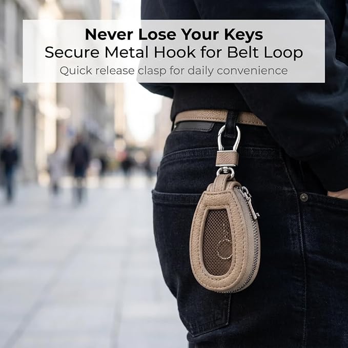 1PC Car Key Fob Case, Leather Car Key Holder for Purse, Automotive Smart Key fob Holder with Hook, for Remote Key Fob