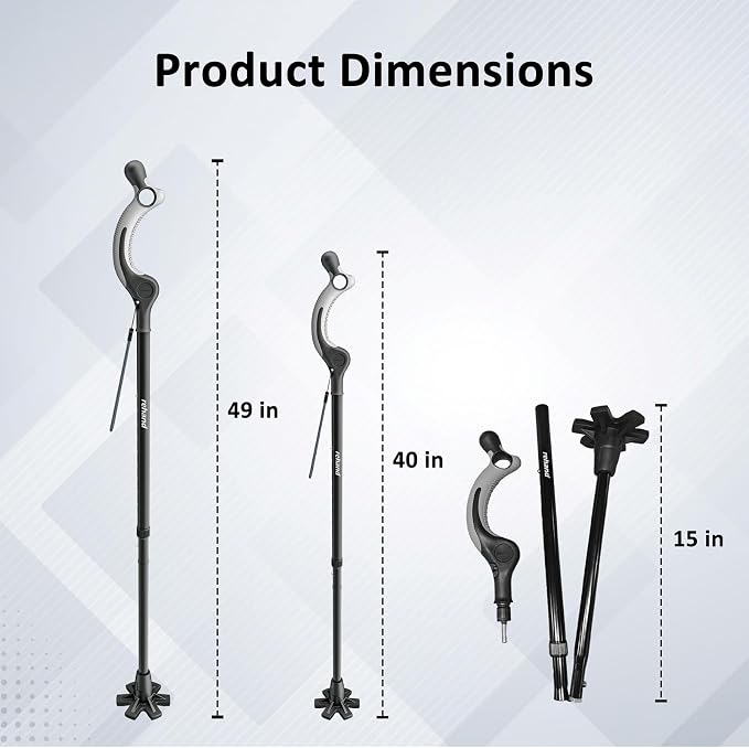 REHAND Adjustable Walking Cane for Seniors Adults - Ergonomic Anti-Slip Grip, 10 Height Settings (40"-49"), 350lbs Weight Capacity, Self-Standing Foldable Cane with Enhanced Anti Slip Base