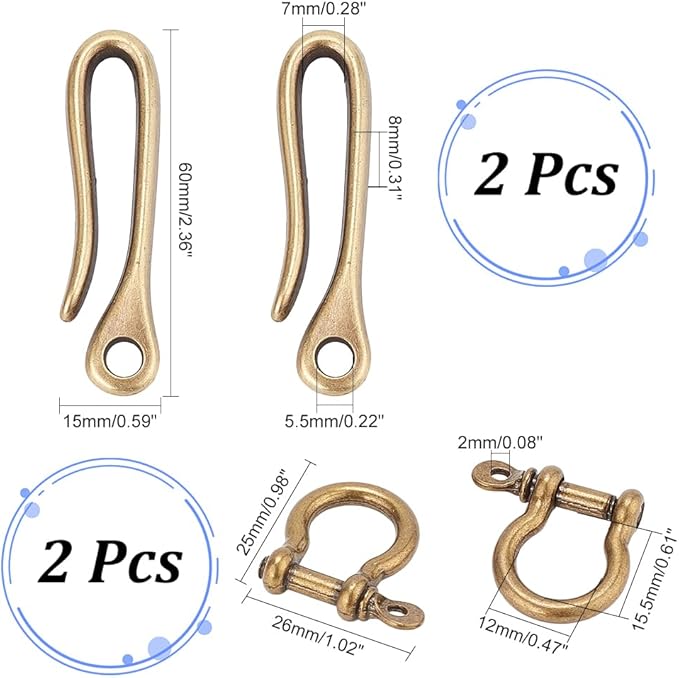 PH PandaHall 2 Sets Fish Hook Key Chains, Antique Bronze Key Rings | Wallet Clip Belt Buckle, Solid U-Shaped Key Chain, Belt Key Ring Pocket Clip with Key Fob, Heavy Duty