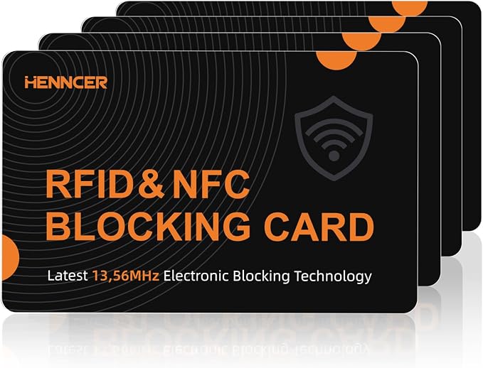 RFID Blocking Card, NFC Debit Credit Card Passport Protector, Entire Wallet Protection Blocker Set for Men & Women, Smart Slim Design Perfectly fits in Wallet and Purse (Blackorange, 4)