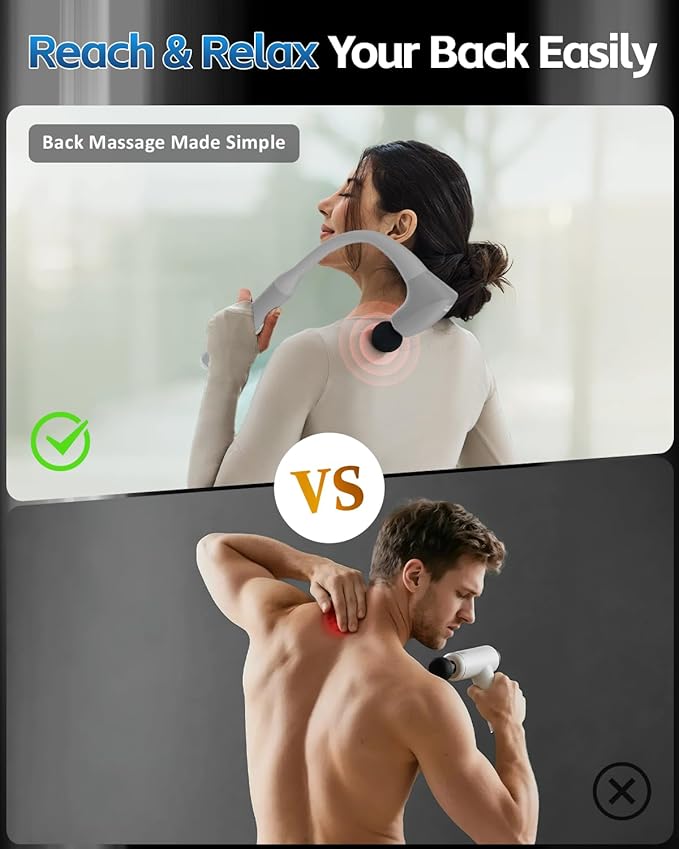 2-in-1 Detachable Percussion Massage Gun with Extension Handle, Back Massager for Pain Relief Deep Tissue Muscle Massager for Arm Shoulder Lower Back Thigh Waist Grey