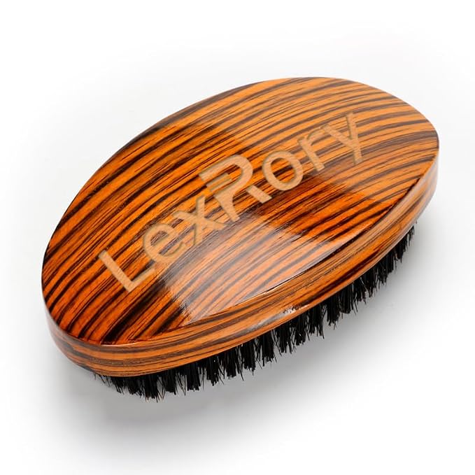 Curved Wave Brush for Men 360, Medium Hard Palm Hair Brushes Boar | Men's Hair Brushes for Black Hair Wavers to Creating 360 Waves (Stripes Yellow)