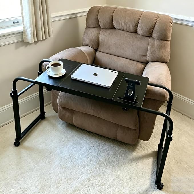 Overbed Laptop Cart Over The Bed Table with Wheels Adjustable Bed Hospital | Height length adjustable portable table hospital bed table tilting top recliner sofa bed table sturdy mobile rolling desk