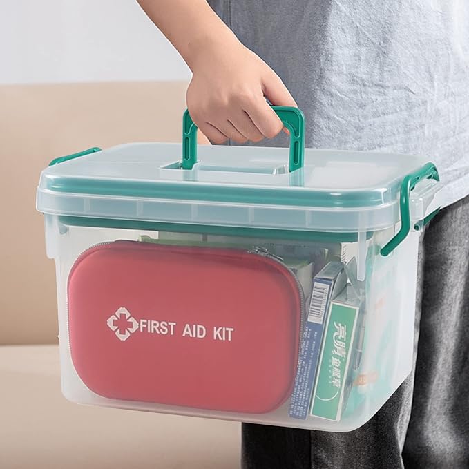 Vcansay Plastic Family First Aid Box, First Aid Clear Container, Emergency Medicine Box, 1 Pack