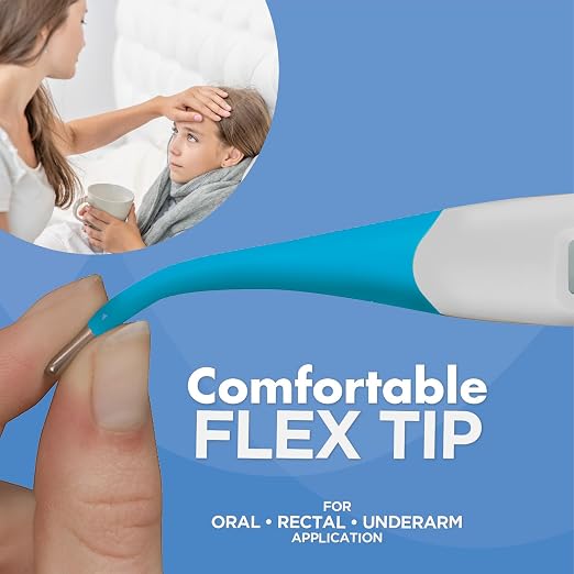 HealthWise 10-Second Flexible Tip Digital Thermometer | Oral, Rectal & Underarm Use, Fever Indicator, Water-Resistant Storage Case & Probe Covers Included