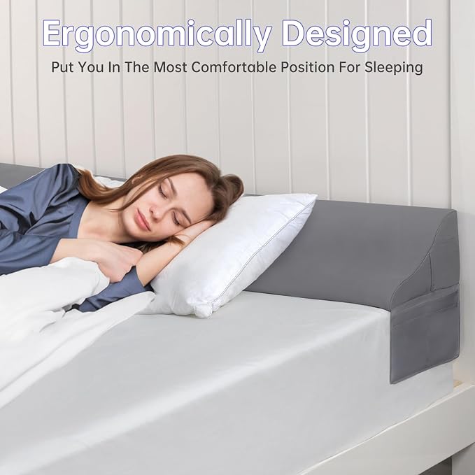Vekkia Full Size Bed Wedge Pillow for Headboard/Bed Wedge Gap Filler/Mattress Gap Filler/Wedge Pillow to Close the Gap (0-6") Between Your Headboard and Mattress, (Grey 54"x10"x7")
