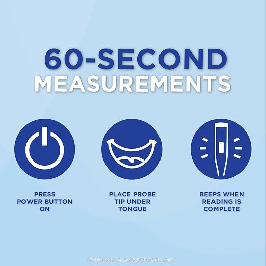 Digital Thermometer | 60-Second Readout | Fahrenheit Measurements | Rigid Tip | Fever Alert | One-Year Warranty | Waterproof Rigid Tip for Oral, Rectal & Underarm Use, Fever Alert at 100.0°F, Memory Recall, Storage Case