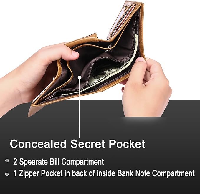 Men's Wallet Genuine Leather Trifold Wallet With ID Window