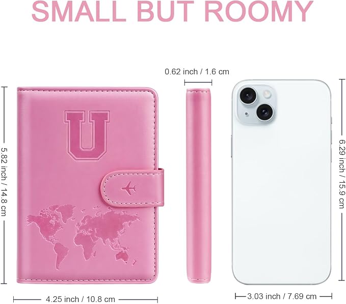 Passport Holder Cover Initial Letter A-Z Travel Wallet Personalized | Travel Essentials, Embossed Design, RFID Blocking, Personalized Gift, Passport Book Holders for Women and Girls, Pink-U