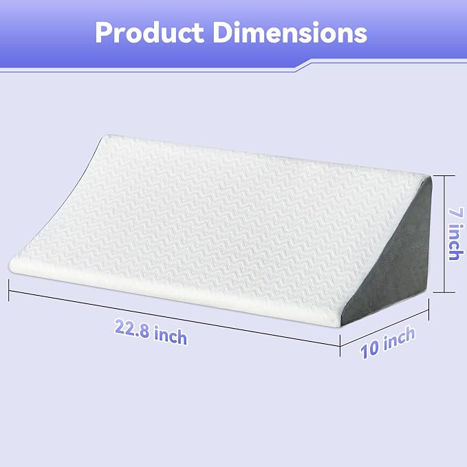 Vekkia Wedge Pillow for Side Sleeping, Ergonomic Back Support Pillow with High-Density Foam for Pregnancy Support, Back Pain, Preventing Bedsores, Surgery Recovery, Removable Cover, White/Gray