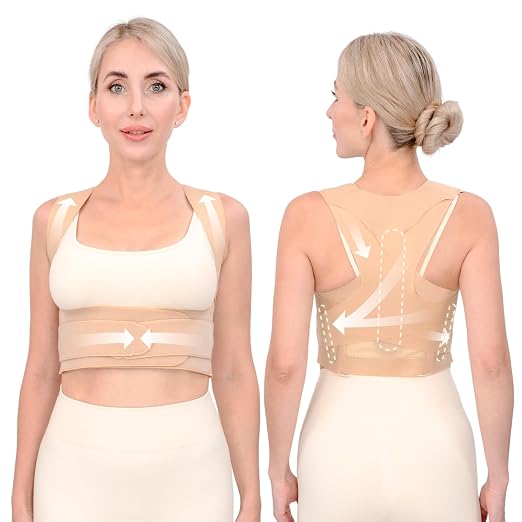 Posture Corrector for Women, Invisible Lightweight Adjustable Back Brace for Neck Shoulder & Upper Back Pain Relief - Improve Posture Correct Scoliosis & Hunchback Under Clothes (Beige, S)