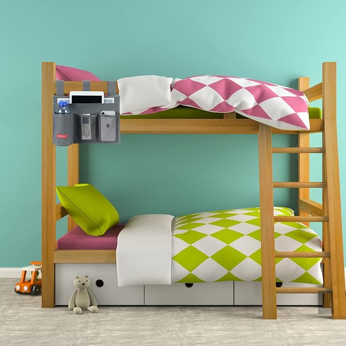Hanging Bedside Caddy,Bedside Organizer Caddy for Bed Rails(Classic 4 Pockets-Grey)