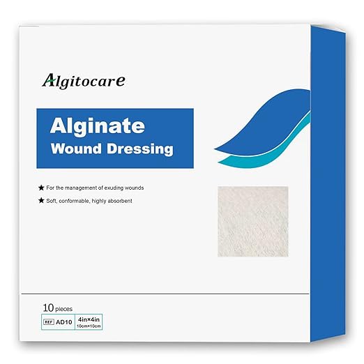 Calcium Alginate Wound Dressing - 4”x4” Patches, 10 Packs, Non-Stick Gauze Pads for Wound Care, Accelerating Wound Healing, High Absorbency and Soft